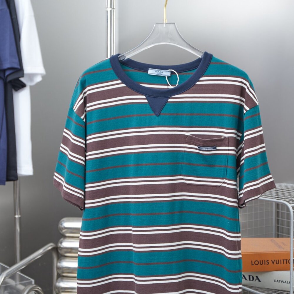 Balenciaga striped pocket short-sleeved men's round neck T-shirt